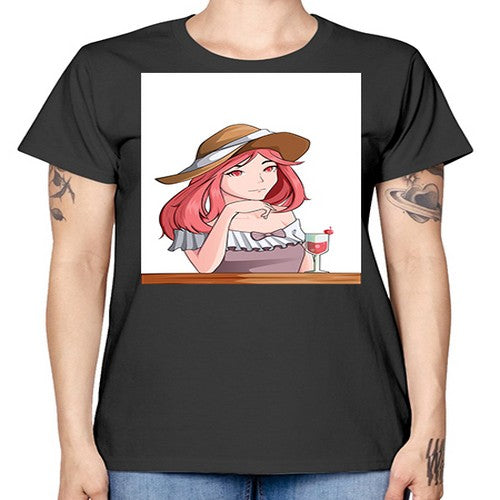 pretty woman with fresh juice in summer 37# - anime -  Missy T-Shirt