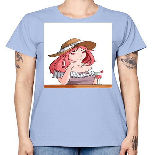 pretty woman with fresh juice in summer 37# - anime -  Missy T-Shirt