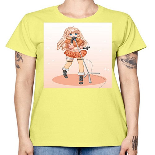 Happy and beautiful singer woman with microphone 160# - anime -  Missy T-Shirt