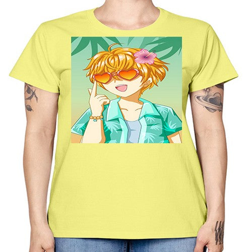 Happy and cute boy with glasses in beach in the summer 180# - anime -  Missy T-Shirt