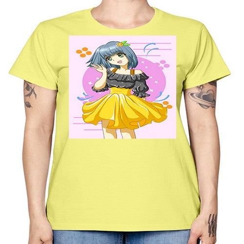 Happy and funny girl with black yellow dress in summer 41# - anime -  Missy T-Shirt