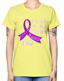 Womens I Wear Purple for My Dad Alzheimers Disease Awareness VNeck 221# - alzheimers -  Missy T-Shirt