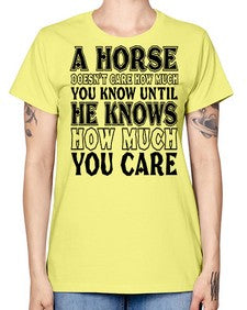 a horse doesnt care how much you know until - horse -  Missy T-Shirt