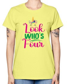 look whos four 261# - unicorn -  Missy T-Shirt