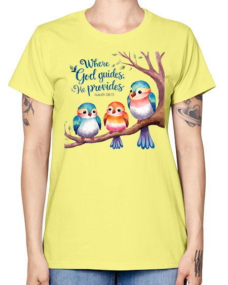 where god guides, he provides 77# - birds -  Missy T-Shirt