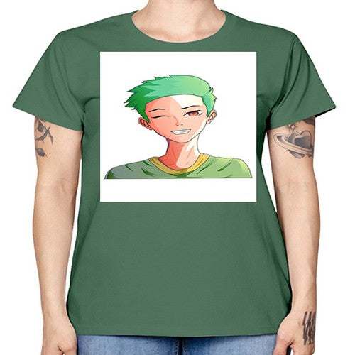 Handsome boy green hair wearing green shirt 35# - anime -  Missy T-Shirt