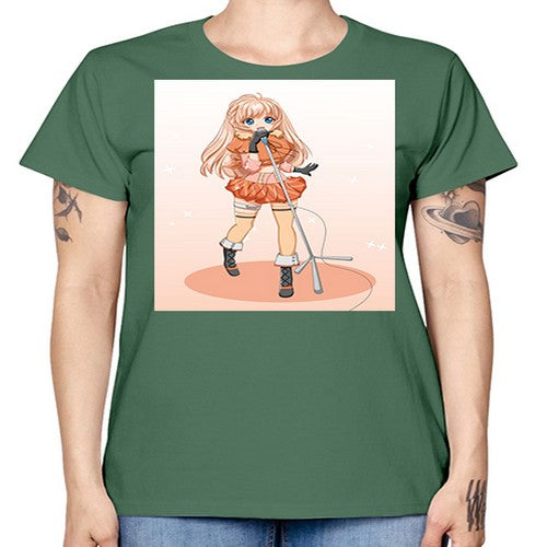 Happy and beautiful singer woman with microphone 160# - anime -  Missy T-Shirt