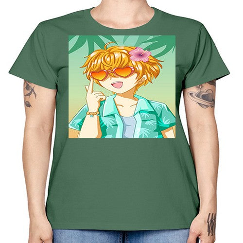 Happy and cute boy with glasses in beach in the summer 180# - anime -  Missy T-Shirt