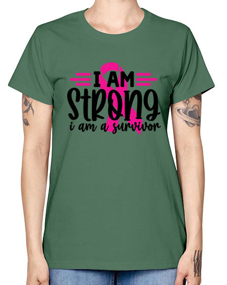 I Am Strong I Am a Survivor 20# - breast cancer -  Missy T-Shirt