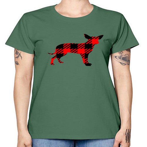 buffalo plaid pointed ear dog 64# - dogs -  Missy T-Shirt