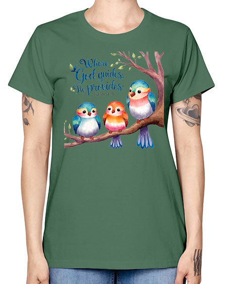 where god guides, he provides 77# - birds -  Missy T-Shirt