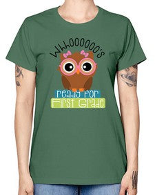 whooos ready for first grade girl 1001# - first grade -  Missy T-Shirt