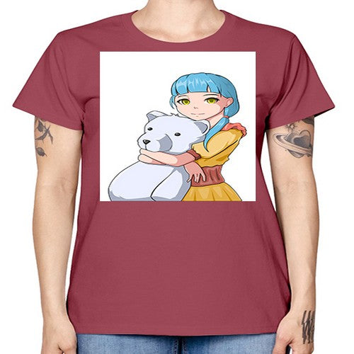 Cute girl with bear doll 26# - anime -  Missy T-Shirt