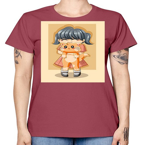 Cute girl with cat animal day 135# - anime -  Missy T-Shirt