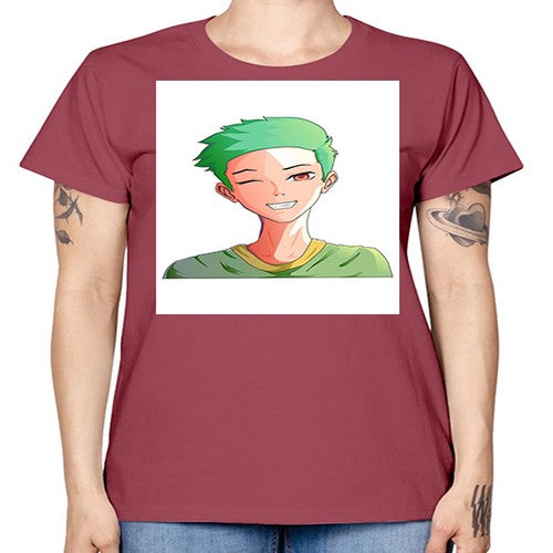 Handsome boy green hair wearing green shirt 35# - anime -  Missy T-Shirt