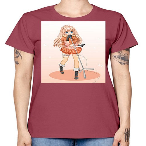 Happy and beautiful singer woman with microphone 160# - anime -  Missy T-Shirt
