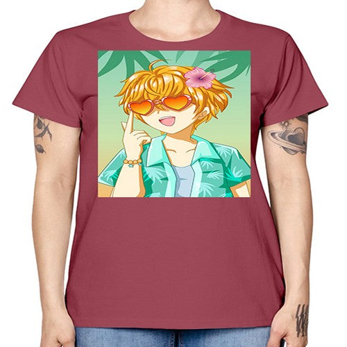 Happy and cute boy with glasses in beach in the summer 180# - anime -  Missy T-Shirt