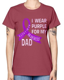 Womens I Wear Purple for My Dad Alzheimers Disease Awareness VNeck 221# - alzheimers -  Missy T-Shirt