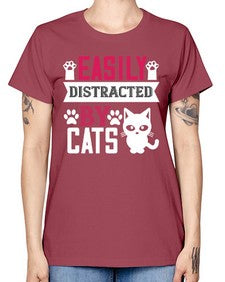 easily distracted by cats Style 47# - cats -  Missy T-Shirt