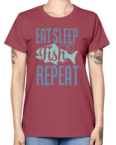 eat sleep fish repeat 84# - shark-fish -  Missy T-Shirt