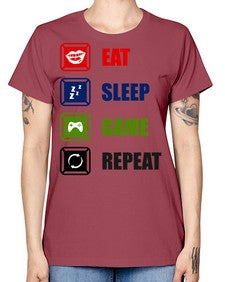 eat sleep game repeat 77# - video games -  Missy T-Shirt