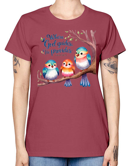 where god guides, he provides 77# - birds -  Missy T-Shirt