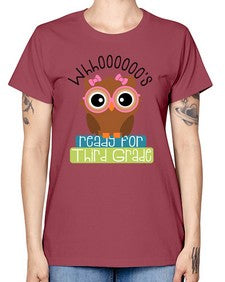 whooos ready for third grade girl 1010# - third grade -  Missy T-Shirt