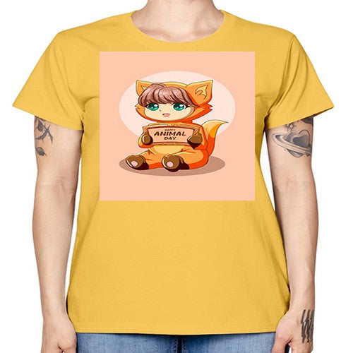 Cute girl with animal costume in animal day text 137# - anime -  Missy T-Shirt