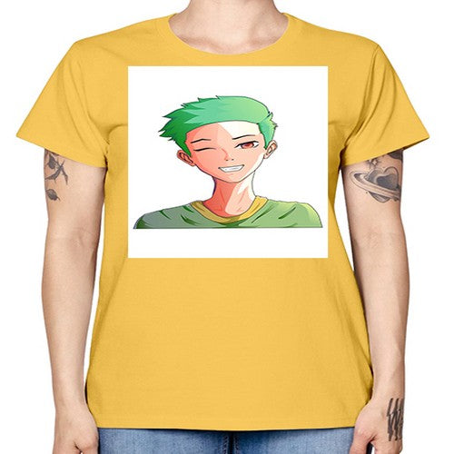 Handsome boy green hair wearing green shirt 35# - anime -  Missy T-Shirt