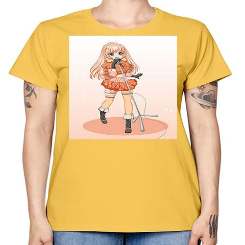 Happy and beautiful singer woman with microphone 160# - anime -  Missy T-Shirt