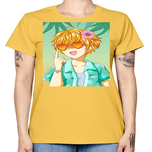 Happy and cute boy with glasses in beach in the summer 180# - anime -  Missy T-Shirt