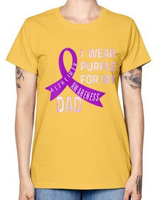 Womens I Wear Purple for My Dad Alzheimers Disease Awareness VNeck 221# - alzheimers -  Missy T-Shirt