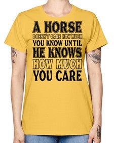 a horse doesnt care how much you know until - horse -  Missy T-Shirt