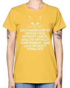 cats know how to obtain food without labor - cats -  Missy T-Shirt