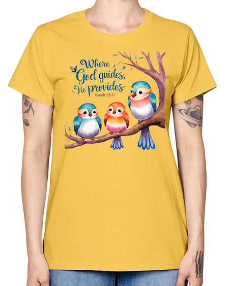 where god guides, he provides 77# - birds -  Missy T-Shirt