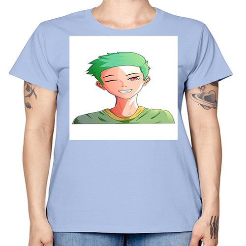Handsome boy green hair wearing green shirt 35# - anime -  Missy T-Shirt
