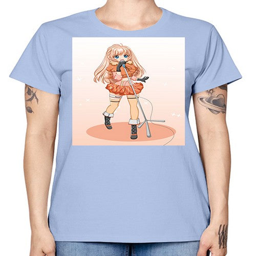 Happy and beautiful singer woman with microphone 160# - anime -  Missy T-Shirt