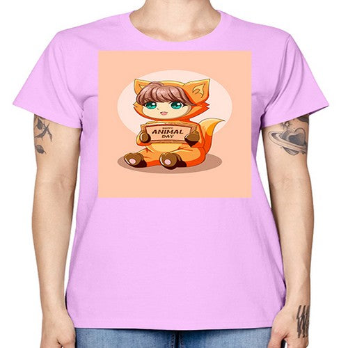 Cute girl with animal costume in animal day text 137# - anime -  Missy T-Shirt