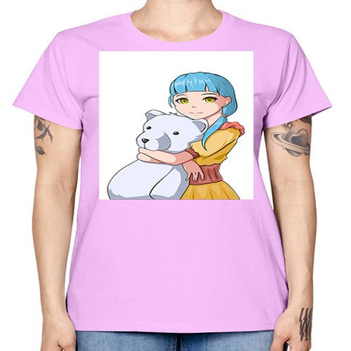 Cute girl with bear doll 26# - anime -  Missy T-Shirt