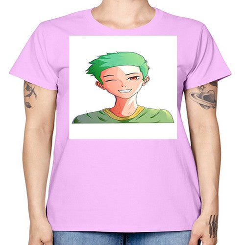 Handsome boy green hair wearing green shirt 35# - anime -  Missy T-Shirt