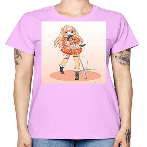 Happy and beautiful singer woman with microphone 160# - anime -  Missy T-Shirt