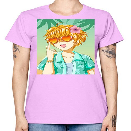 Happy and cute boy with glasses in beach in the summer 180# - anime -  Missy T-Shirt