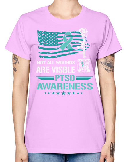 Patriotic Military PTSD Awareness 13# - PTSD -  Missy T-Shirt