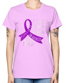 Womens I Wear Purple for My Dad Alzheimers Disease Awareness VNeck 221# - alzheimers -  Missy T-Shirt