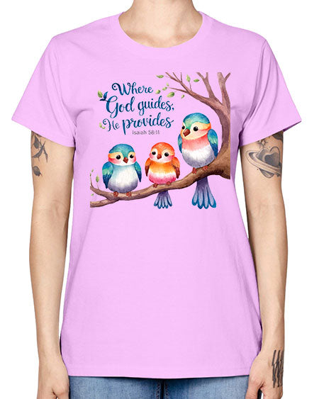 where god guides, he provides 77# - birds -  Missy T-Shirt
