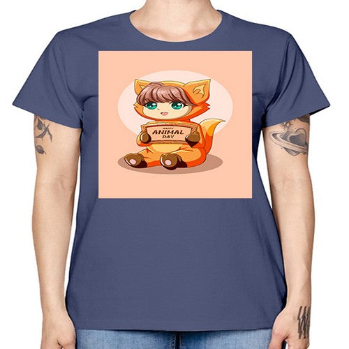 Cute girl with animal costume in animal day text 137# - anime -  Missy T-Shirt