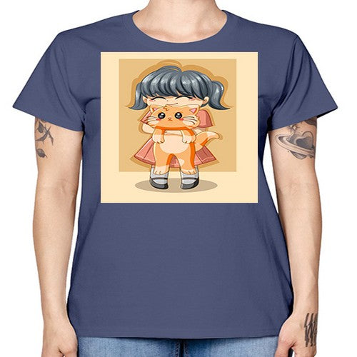 Cute girl with cat animal day 135# - anime -  Missy T-Shirt