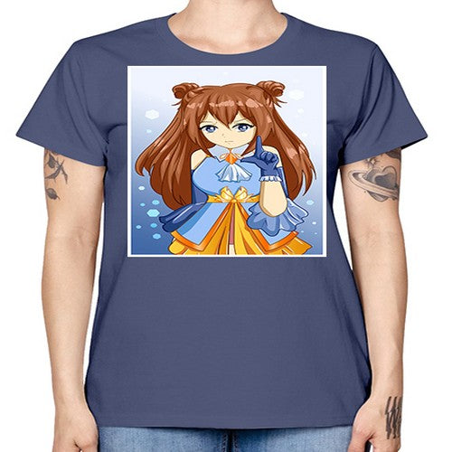 Cute little beautiful girl blue gold clothes cartoon 171# - anime -  Missy T-Shirt