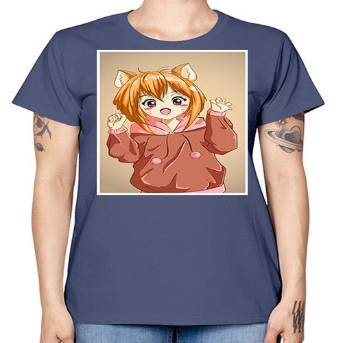 Cute little girl with accessories cat cartoon 170# - anime -  Missy T-Shirt