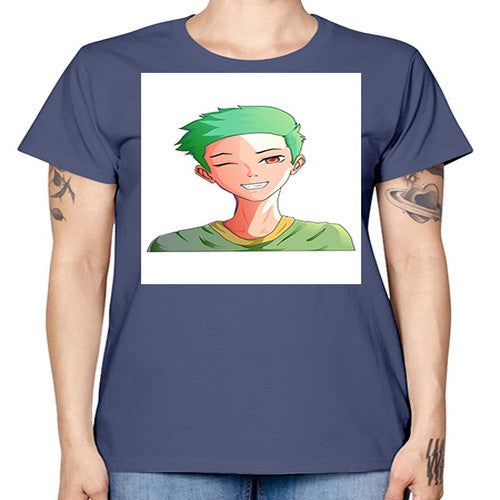 Handsome boy green hair wearing green shirt 35# - anime -  Missy T-Shirt